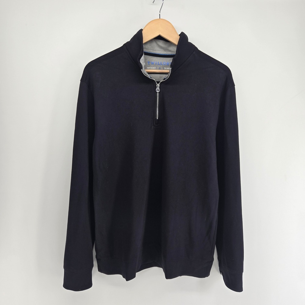 Twillory Quarter Zip Pullover Mens L Black Tailored Fit Performance Sweater